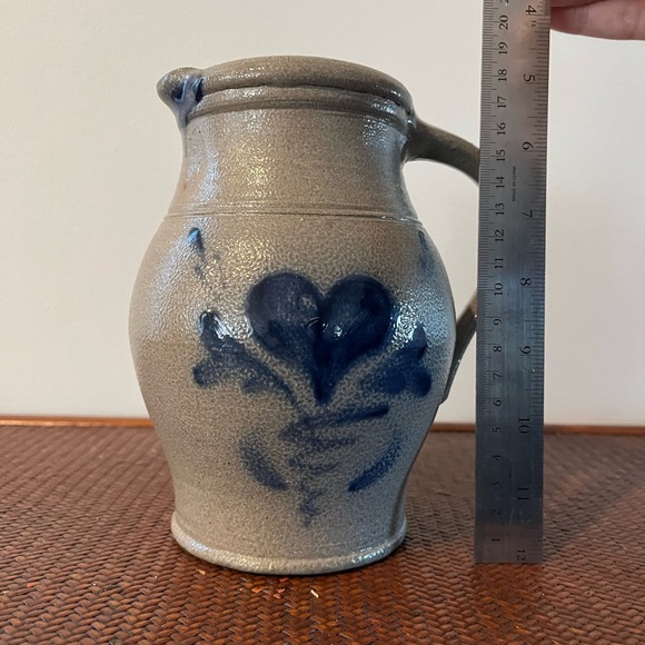 Vintage Salt Glazed Pitcher Rowe Pottery Works 1999 Blue Heart - Picture 3 of 7